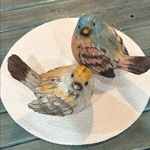 Lot of 2 Colorful Resin Bird Figurines Sculptures Blue and Yellow 8” x 5.5”